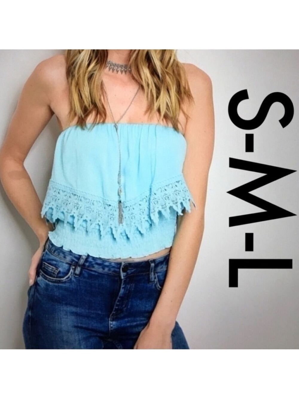New Strapless Crop Top 70s Throwback Woodstock Off the Shoulder Top